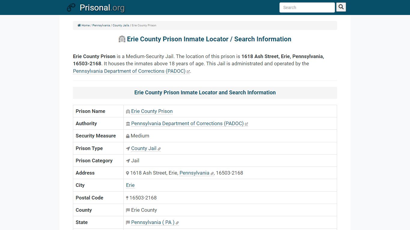 Erie County Prison-Inmate Locator/Search Info, Phone, Fax ...