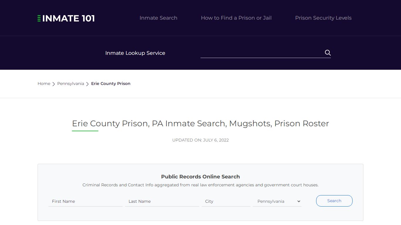 Erie County Prison, PA Inmate Search, Mugshots, Prison ...